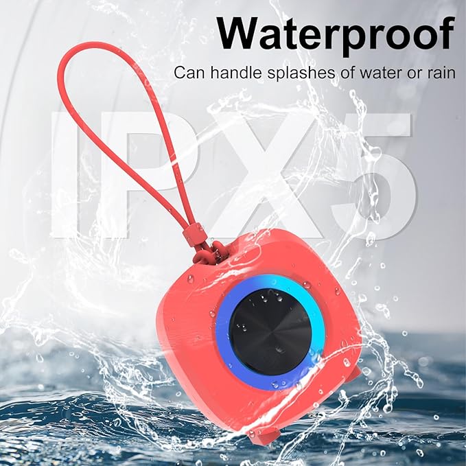 PEICHENG Speaker, Small Portable Bluetooth Wireless IPX5 Waterproof Shower Speaker,Loud Stereo Sound Deep Bass,Dual Pairing, RGB Lights,Long Playtime for Outdoor Party, Great Gift,1PC (Red)