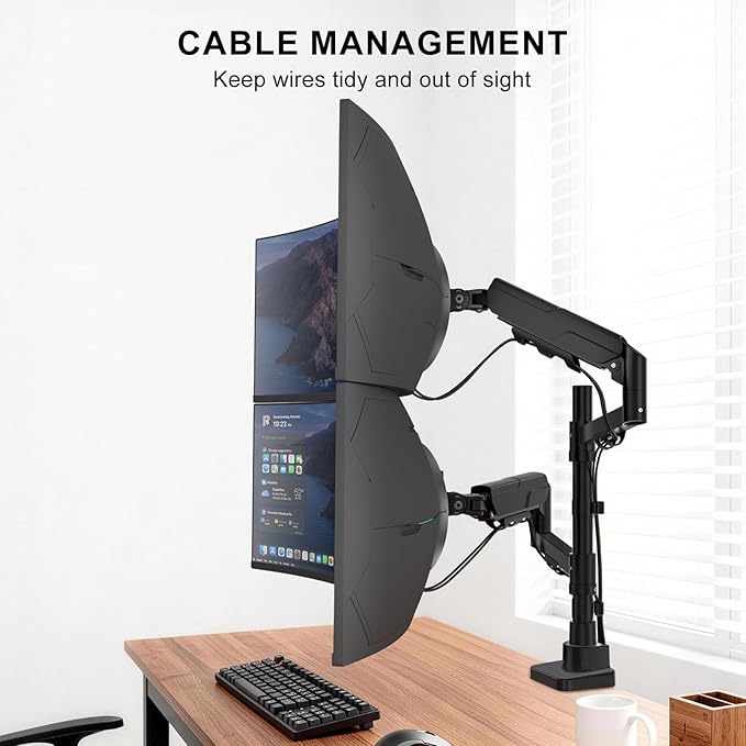 WALI Vertical Dual Monitor Mount for 17-49 inch Ultrawides Curved Screens, Heavy Duty Stacked Dual Monitor Stand for Desk, Adjustable Ultrawide Monitor Arm up to 33lbs, VESA Mount 75/100mm, Black