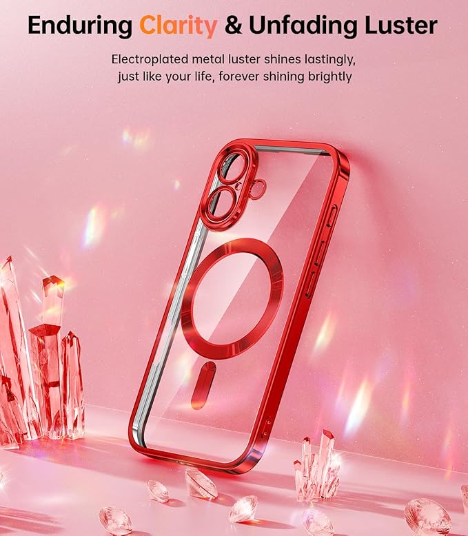 Meifigno for iPhone 16 Plus Case 6.7", [Glitter Card & Wrist Strap] [Compatible with MagSafe] [2X Screen Protectors] Surround Lens Protection Designed for 16 Plus Case, Christmas Red