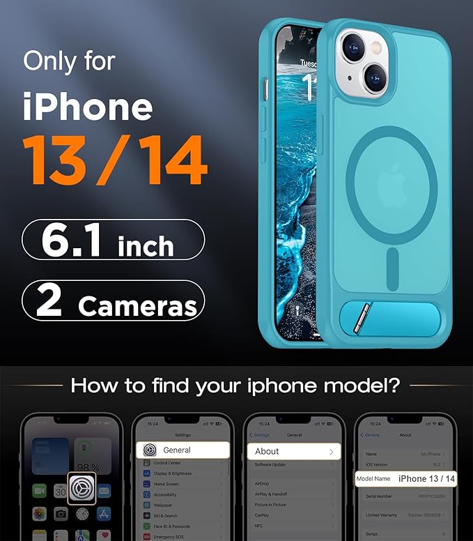 Magnetic Compatible with iPhone 14 Case/iPhone 13 Case,[Built-in Invisible Kickstand][Compatible with MagSafe][Military Grade Shockproof] Slim Translucent Matte Phone Case for iPhone 14/13 6.1"