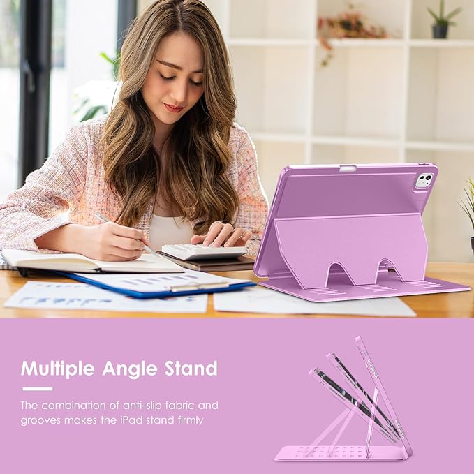 VIKESI Case for iPad iPad Pro 13-inch M5 or M4 Released in 2025 or 2024,Multiple Angles Magnetic Stand Cover,Shockproof Soft Back,Pencil Holder,and Auto Sleep/Wake,Purple