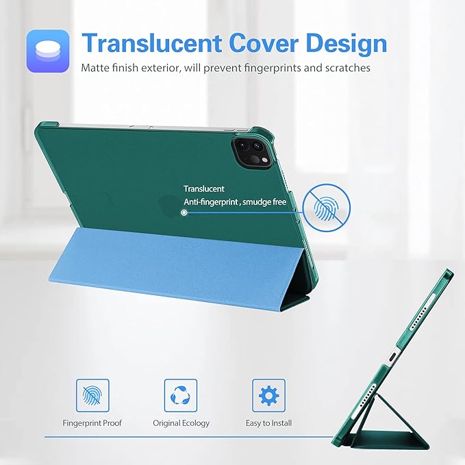 ProCase Smart Case for iPad Pro 12.9 2022/2021/2020/2018, Slim Stand Hard Back Shell Smart Cover for iPad Pro 12.9" 6th Gen/5th Gen/4th Gen/3rd Gen -BluishGreen