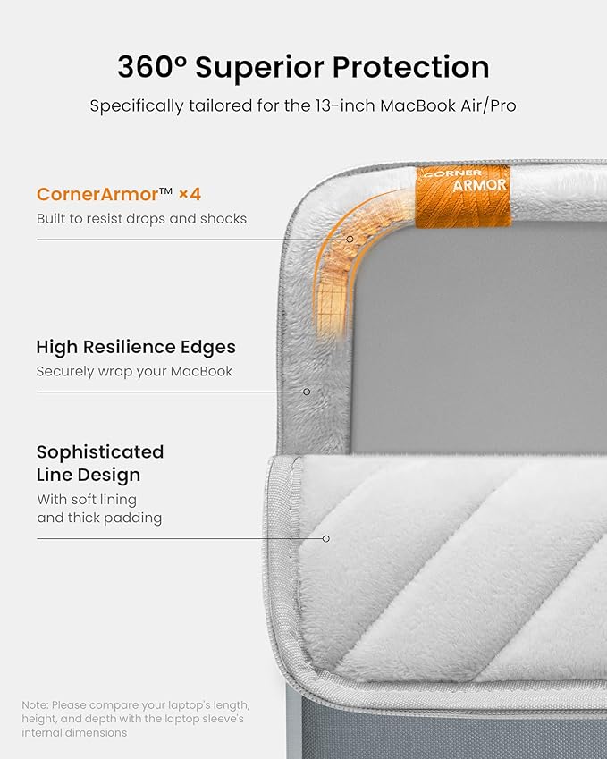 tomtoc 360° Protective Laptop Sleeve for 13-inch New MacBook Air M5/A3449 (2026) M4/A3240, M3/A3113, M2/A2681, M1/A2337, Water-Resistant Computer Case Bag Fits 13" MacBook Neo A18 & MacBook Pro M2/M1