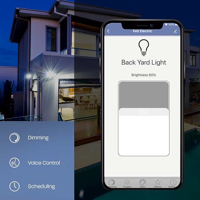 Feit Electric OM60/950CA/AG 60W Equivalent 2.4GHz WiFi Dimmable, No Hub Required, Alexa Google Assistant A19 Smart LED Light Bulb, 4.4" H x 2.3" D, 5000K Daylight (Pack of 2)
