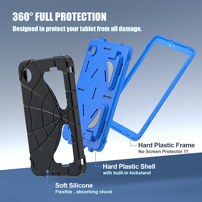 AKABEILA Compatible with Samsung Galaxy Tab A11+ 2025 11 inch Tablet Case，Lightweight Shockproof Rugged Protective Cover with Kickstand for Kids Children Boys Babies Black Blue