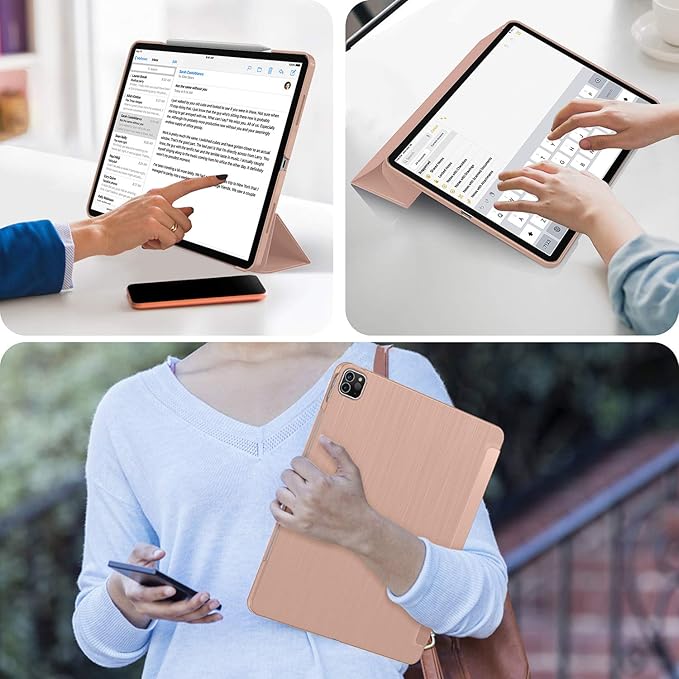 Soke Case for iPad Air 13 Inch (M3/M2) 2025/2024,iPad Pro 12.9 2022 2021(6th 5th Generation) - [Slim Trifold Stand + Auto Wake/Sleep],Protective Hard PC Back Cover (Rose Gold)