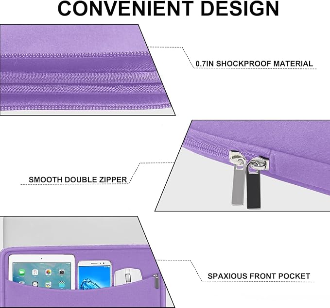 Laptop Sleeve 15.6 inch, Shockproof Protective Laptop Cover Briefcase Carrying Computer Bag with Accessory Pocket, Portable Computer Case Compatible with MacBook, HP, Dell, Lenovo, Asus, Purple