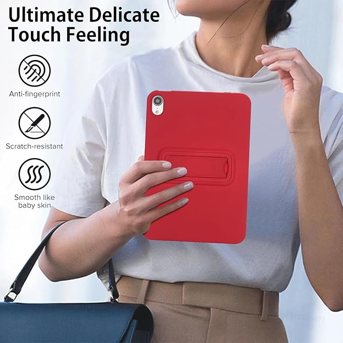 Case for iPad mini 7th & 6th Gen with Kickstand, Soft TPU + Hard PC Ultimate Delicate Touch Feeling Shockproof Protective Back Cover for iPad mini 7th 6th Women Men, Red
