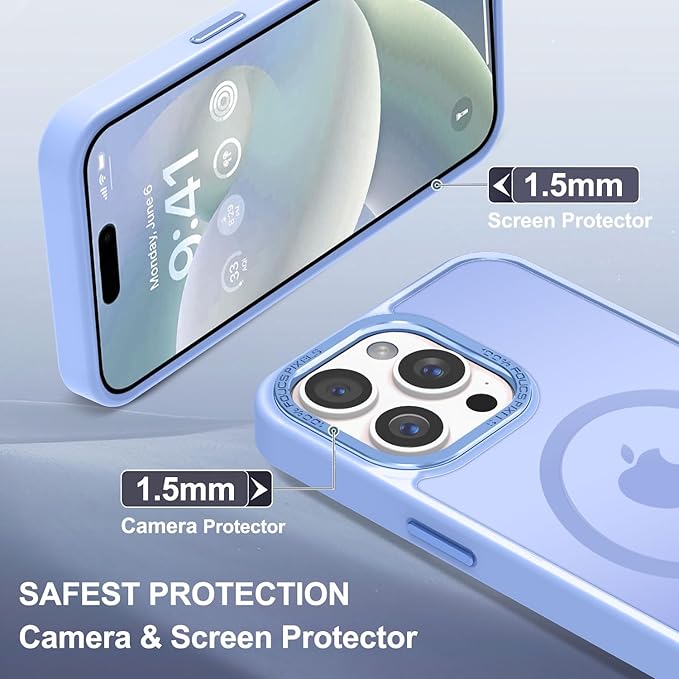 Newfuture Upgraded Magnetic for iPhone 15 Pro Max Case [Compatible with Magsafe] [Mil-Grade Protection], Pocket-Friendly, Slim Translucent Phone Case Cover for iPhone 15 Pro Max 6.7", Blue
