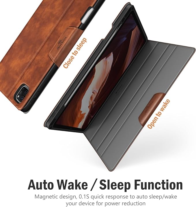 Antbox Case for iPad Pro 12.9'' 6th Generation (2022) 5th/4th/3rd Generation (2021/2020/2018), Built-in Pencil Holder Auto Sleep/Wake Function PU Leather Smart Cover (Brown)