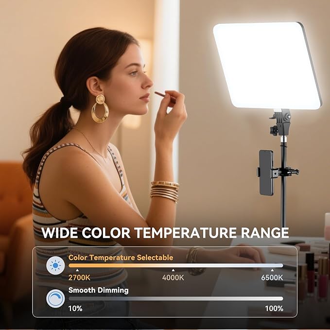 2-Pack LED Video Light Kit, 14" Studio Light with 75'' Tripod Stand & Phone Holder, 2700-6500k Dimmable Photography Lighting Kit, Podcast Lighting for Video Recording, Streaming, YouTube, Tiktok