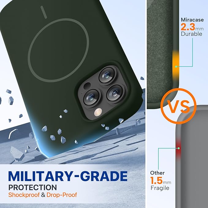 Miracase Magnetic for iPhone 13 Pro Max Case, [Soft Anti-Scratch Microfiber Lining], Magnetic for MagSafe, Liquid Silicone Shockproof Drop Protection Phone Case for 13 Pro Max, Dark Green