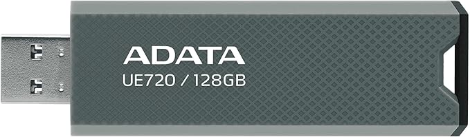ADATA UE720 USB Flash Drive - 128GB USB 3.2 Gen2 Flash Drive for High Speed Data Transfer - Up to 350MB/s - Capless Push Design - USB 10Gbps External Storage - Grey - 1 Count