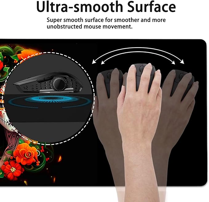 Large Mouse Pad, 31.5 x 11.8in Extended Gaming Mouse Pad with Stitched Edges, XXL Mousepad Protector Non Slip Rubber Base for Office & Home Writing Mat,Colorful Day of The Dead Women Black Desk Mat