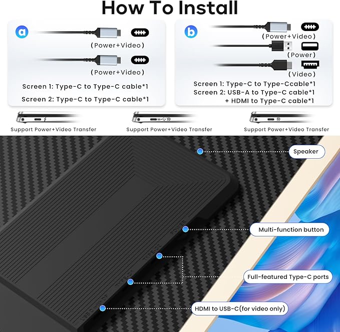 Laptop Screen Extender, 15.6'' 1080P FHD Laptop Monitor Extender with 235°Rotation Detachable Dual Monitor, Plug & Play, Triple Screen for 13"-17.3" Laptops Compatible with Mac/Wins/Android/Dex