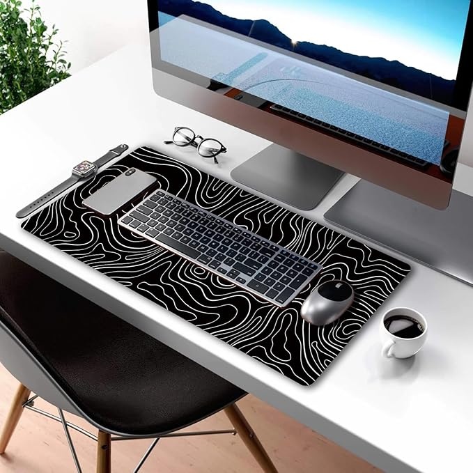 HGWALP Black Topographic Large Gaming Mouse Pad Extended XXL(900 * 400 * 3MM) Mouse Mat Long Desk Pad with Stitched Edges for Keyboard Home Office Gaming Work Big Desk Mat