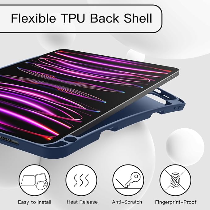 JETech Case for iPad Pro 11 Inch 2022/2021/2020 Model (4th/3rd/2nd Generation), with Pencil Holder, Support 2nd Pencil Charging, Slim Tablet Cover with Soft TPU Back, Auto Wake/Sleep (Navy)