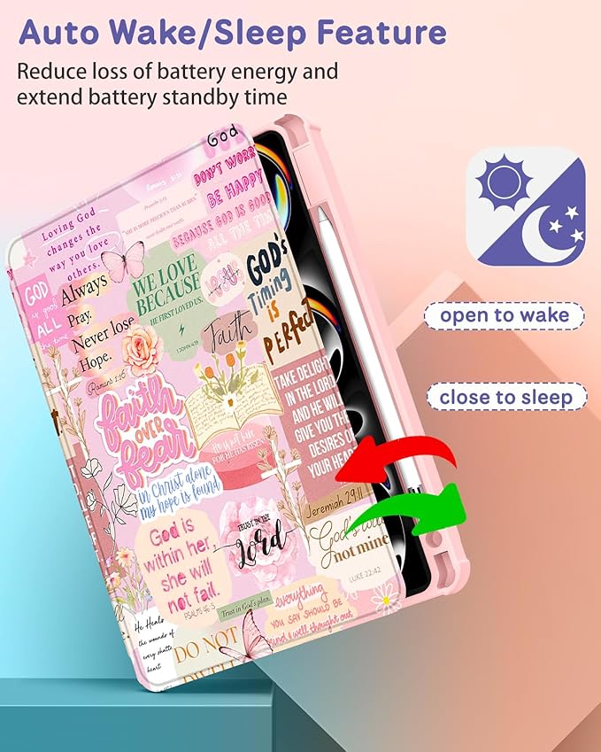 Uppuppy for iPad Pro M4/M5 Case 11 inch - 360 Degree Rotating Stand Folio Smart Cover with Pencil Holder for Women Girls, Christian Words for iPad Pro 11 inch Case 2024 M4/2025 M5