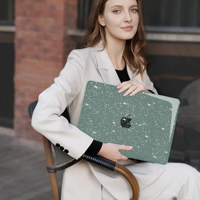 MOSISO Glitter Cover Compatible with MacBook Air 13 inch Case M5 2026 M4 2025 M3 M2 2024-2022 A3449 A3240 A3113 A2681, 4 in 1 Kit Bling Sparkly Hard Shell for MacBook Air 13.6 inch Case, Emerald Green