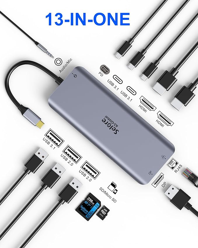 USB C Docking Station Dual Monitor,USB C to HDMI Adapter,Type C Hub Multiport Adapter with Displayport,100WPD USB3.0,SD/microSD,Ethernet,3.5mm Audio,Laptop Docking Station for Dell/Hp/XPS/Surface.etc