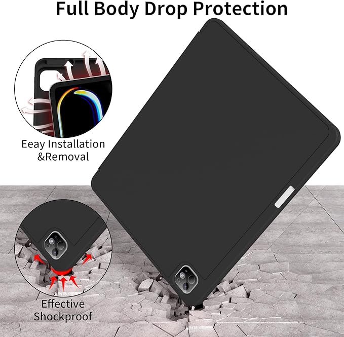 for iPad Pro 13 inch Case (M5/M4) 2025/2024, Slim Protective Cover with Pencil Holder, Soft TPU Back Cover, Trifold Stand, Auto Wake/Sleep, A2925 A2926 A3007 A3362 A3359 (Black)