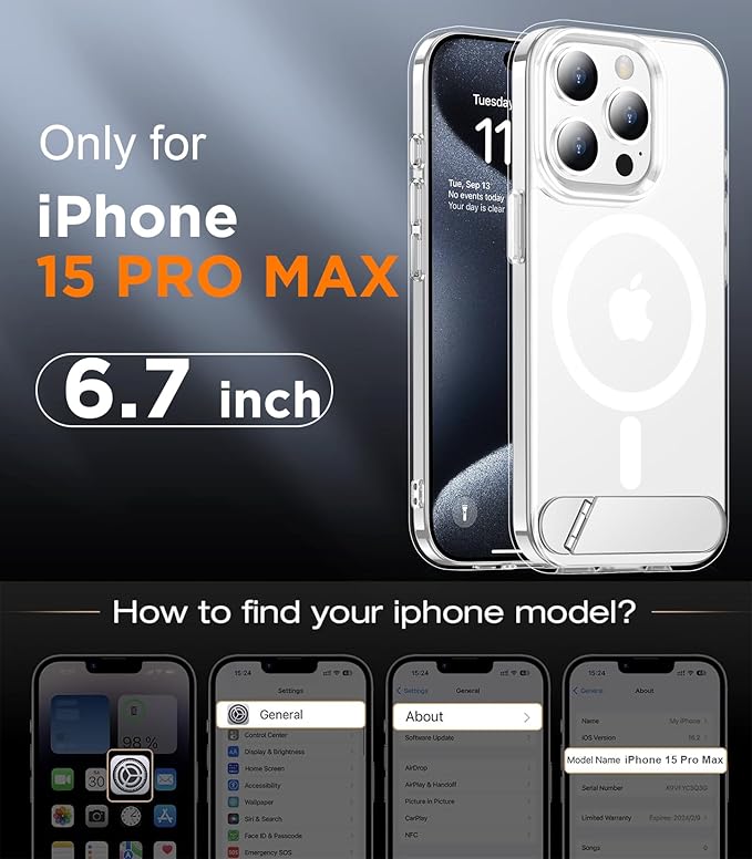 Magnetic Compatible with iPhone 15 Pro Max Case, [Built-in Invisible Kickstand][Compatible with MagSafe] [Military Grade Shockproof] Slim Thin Phone Case for iPhone 15 Pro Max 6.7"