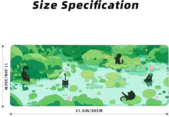 FLY SPRAY Gaming Mouse Pad for Computer,XXL Cute Cat Mousepad Laptop,Green Anime Mouse Mat,Extended Large Black Japanese Keyboard Pads,Non-Slip Mouse Pads for Game Office Home（31.5 x 11.9 in）