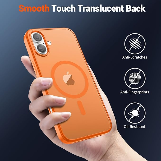 SUPFINE Magnetic for iPhone 16 Case (Compatible with MagSafe) (Military Grade Drop Protection) Translucent Matte Shockproof Phone Cover,Starry Orange