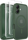 CAPRARO Magnetic Compatible with iPhone 16 Case, Upgraded [Full Camera Protection] [Compatible with MagSafe] Protective Translucent Matte Women Girl Phone Case Cover, Deep Green