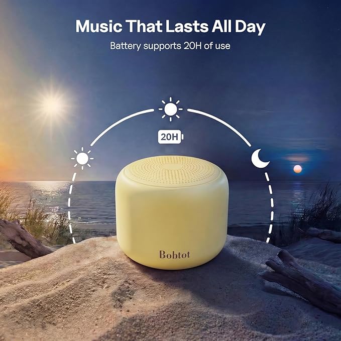 Bobtot Portable Bluetooth Speakers with Strap Easy to Carry, Wireless Waterproof Mini Speaker with Loud Stereo Sound, 20 Hours Playtime, Rechargeable Battery, Built-in Microphone, Beige