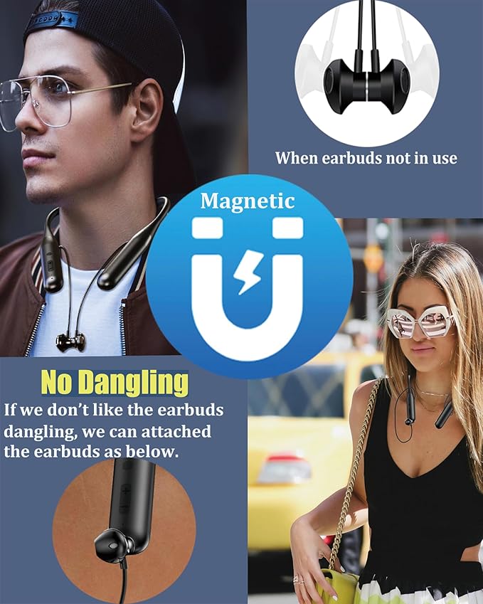 ZXQ Wireless Bluetooth Neckband Headphones 100 Hours Long Playtime,Around The Neck Bluetooth Earbuds with Microphone,Waterproof Sport Earphone,Over The Neck Headset with Storage Travel Case(Black)