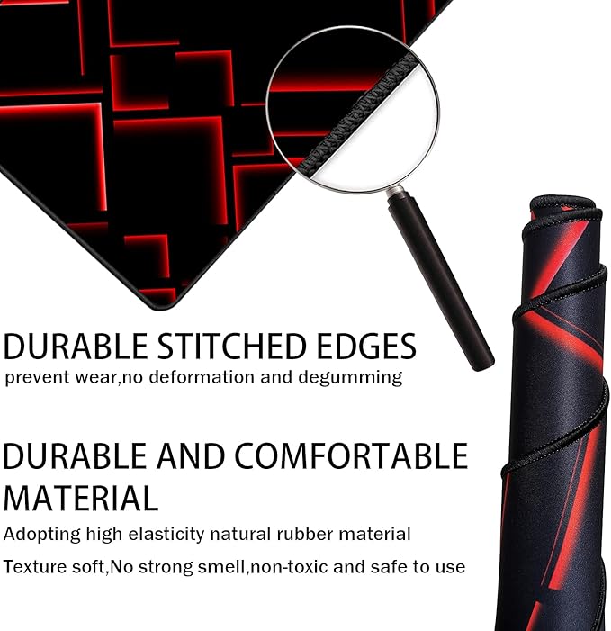 TEDNETGO Large Mouse Pad, Gaming Long Mouse Pad, Waterproof Extra Large Big Mousepad with Stitched Edge, XXL Non-Slip Computer Computer Keyboard Pad Mat for Gamer/Desktop/Office/Home, RED