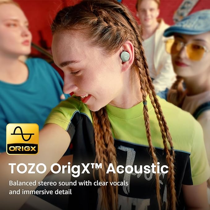 TOZO A1 Wireless Earbuds Bluetooth 5.3 Light Weight in Ear IPX5 Waterproof Headphones 2 Mic for AI Calls, Immersive Premium Sound Bass Headset with Charging Case, 32 Presets EQ Customization via App