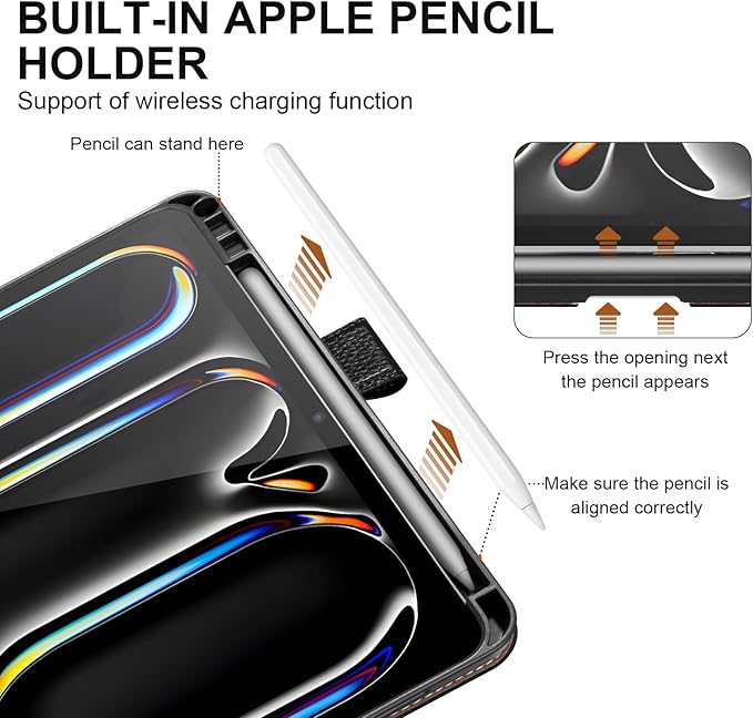 Genuine Leather Case for iPad Pro 11 inch Case (M5) 2025 / (M4) 2024 | with Pencil Holder and Adjustable Stand, Magnetic Closure, Auto Wake/Sleep Cover | Black