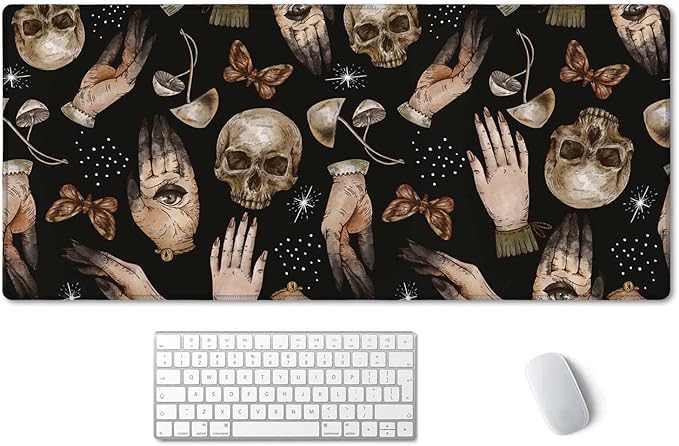 SSOIU Extended Gaming Mouse Pad (35.5x15.7 in), Large Stable Rubber Base Mousepad with Stitched Edges, Keyboard Mouse Mat Desk Pad for Work, Game, Office, Home - Magical Skull Pattern with Witch Hands