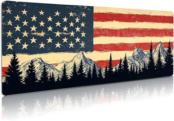 Extended Gaming Mouse Pad, Large Mouse Mat 3 mm Nature Rubber Base Mousepad with Stitched Edges, Non-Slip Desk Mat for Office Home Great Gift 31.5x11.8 Inch (USA Flag 3)