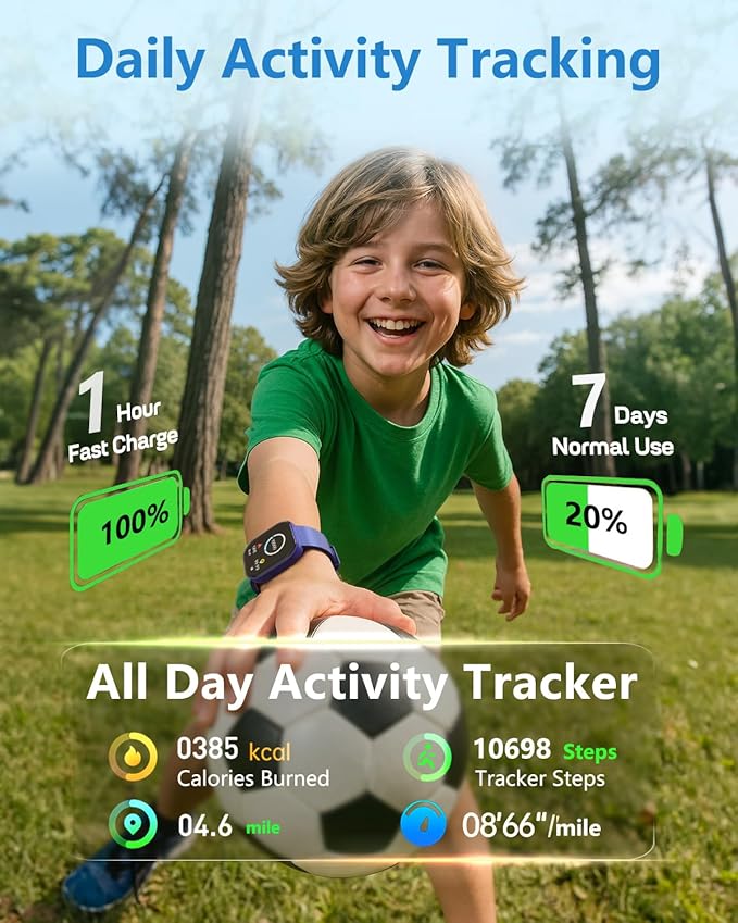 MorePro Smart Watch for Kids No App No Phone Required, Fitness Tracker Watch for Kids with Heart Rate, Blood Oxygen, Sleep Monitor, Pedometer, Puzzle Games, Music, Audio Stories for Boys Girls 4-12
