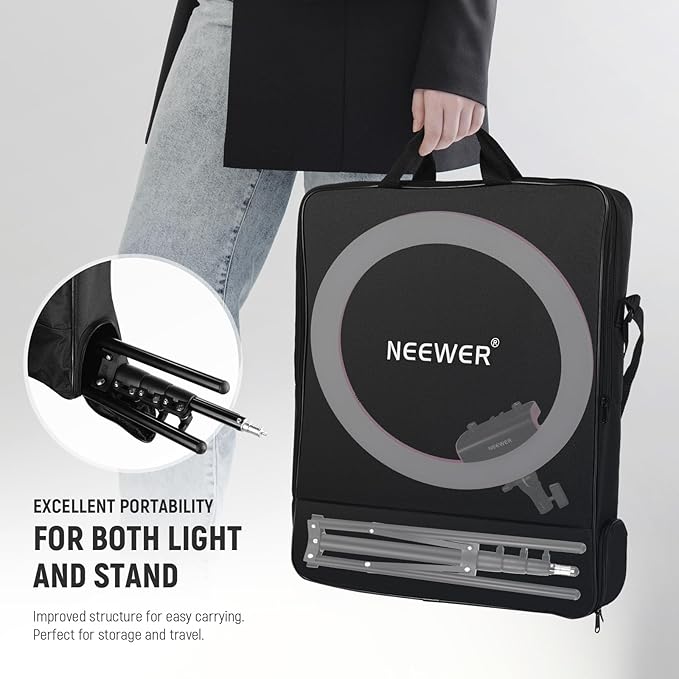 NEEWER Professional Ring Light with Stand and Phone Holder, 18 inch Ultra Thin, 45W 2900K-7000K TLCI98, Remote Shutter & App Control, Softer Lighting for Makeup Live Stream TikTok, RP18B Pro Pink