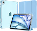 MoKo for iPad Air 11 inch Case (M4/M3/M2) 2026/2025/2024, iPad Air 5th/4th Gen 10.9 inch Case 2022/2020 with Pencil Holder, Slim Light Trifold Cover with Hard PC Translucent Back Shell, Sunny Blue