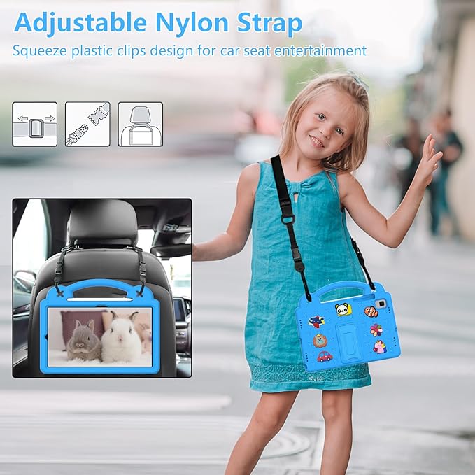 AKABEILA Compatible with Samsung Galaxy Tab A7 10.4 (2020/2022)/Tab S6 10.5(2019)/Tab S5e 10.5 inch(2019)/Tab S6 Lite 2020/2022 10.4 Tablet Case, Shoulder Strap & Pen Tray for Girl Kid Gift Sky Blue