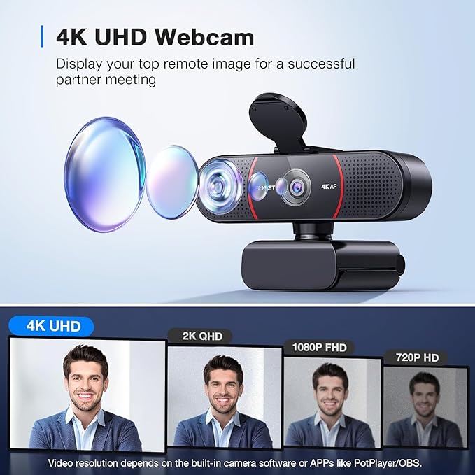 EMEET C960 4K Webcam for PC, 4K UHD CMOS Sensor, PDAF Auto Focus, Dual Omnidirectional Mics, Auto Light Correction, 73° FOV, Plug&Play Webcam w/Privacy Cover, Works w/Zoom/Teams/Skype/Google Meet