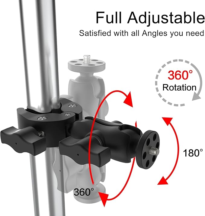 Taisioner Super Camera Clamp Mount Double Socket Arm 1/4"-20 Ball Head Adapter Gopro Accessories Suitable for GoPro AKASO DJI Action Insta360 or DSLR Digital Camera Monitor/LED Lights/