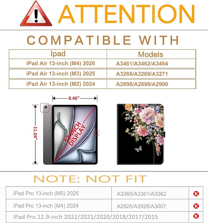 Vimorco for iPad Air 13 Inch Case M4/M3/M2 2026/2025/2024 Floral, for iPad Air 13 Case for Girls Women, Pencil Holder/Hand Strap/Pocket/Screen Protection Band, for iPad Air Case 13, Pink Flower Bird