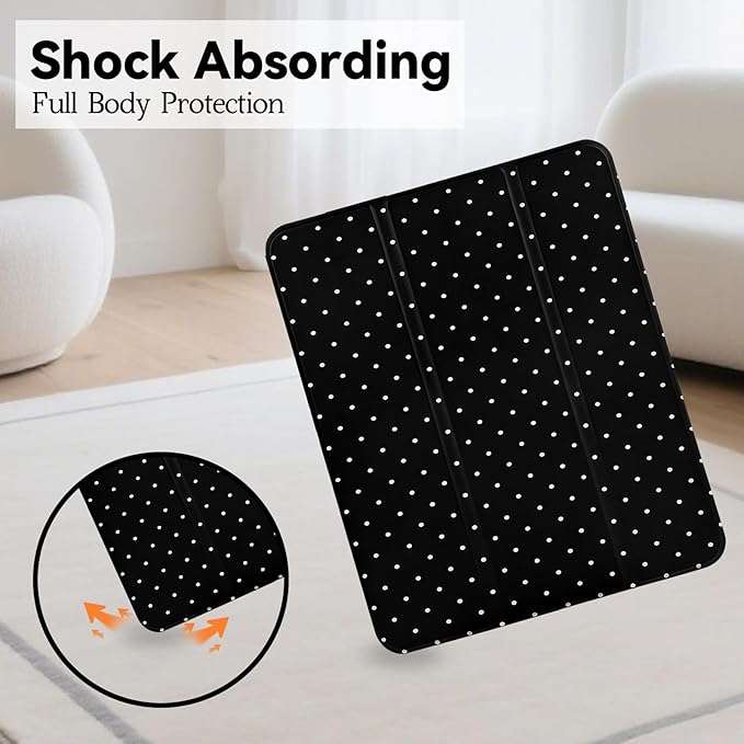 Lovmooful Compatible for iPad Pro 12.9-Inch 2022/2021/2020/2018 (6th/5th/4th/3rd Generation) Case with Pencil Holder Cute Polka Dot with Aesthetic Design Soft TPU Trifold Stand Protective-Black