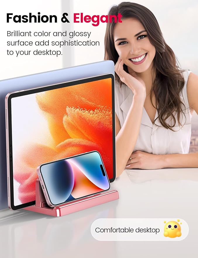 Vaydeer Vertical Laptop Stand for Desk, Dual Slots Plastic Laptop Holder with Space Saving 4-in-1 Design, Adjustable Laptop Stand Supports MacBook, Chromebook, Surface, Dell (Pink Rose)