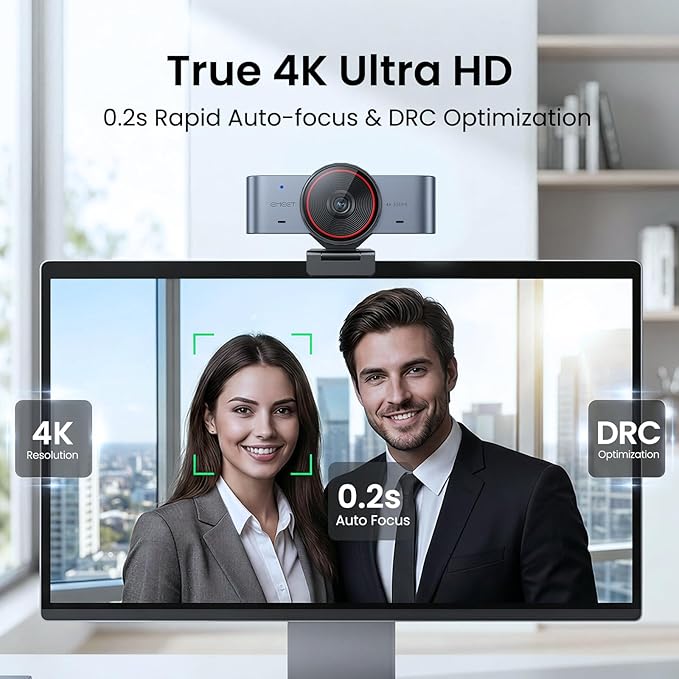 EMEET C960 Ultra 4K Webcam for Mac & PC, 1/1.5" Large Sensor, Metal Body, 0.2s Autofocus, DRC, Whiteboard Mode, Built-in Privacy Cover, 2 Mics, USB Webcam 4K for Meetings, Streaming & Content Creation