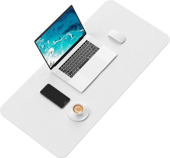 Hsurbtra Desk Pad, 30" x 14" PU Leather Desk Mat, XL Extended Mouse Pad, Waterproof Desktop Blotter Protector, Non-Slip Ultra Thin Large Laptop Keyboard Writing Mat for Office Home, White