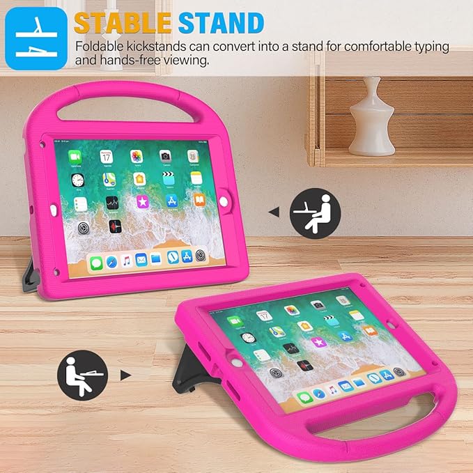 SUPLIK Kids Case for iPad 5th/6th Generation(9.7 inch, 2017/2018), iPad Air 2/1 & Pro 9.7 Case with Screen Protector, Durable Protective Cover with Handle Stand for Apple iPad 5/6 Gen, Pink