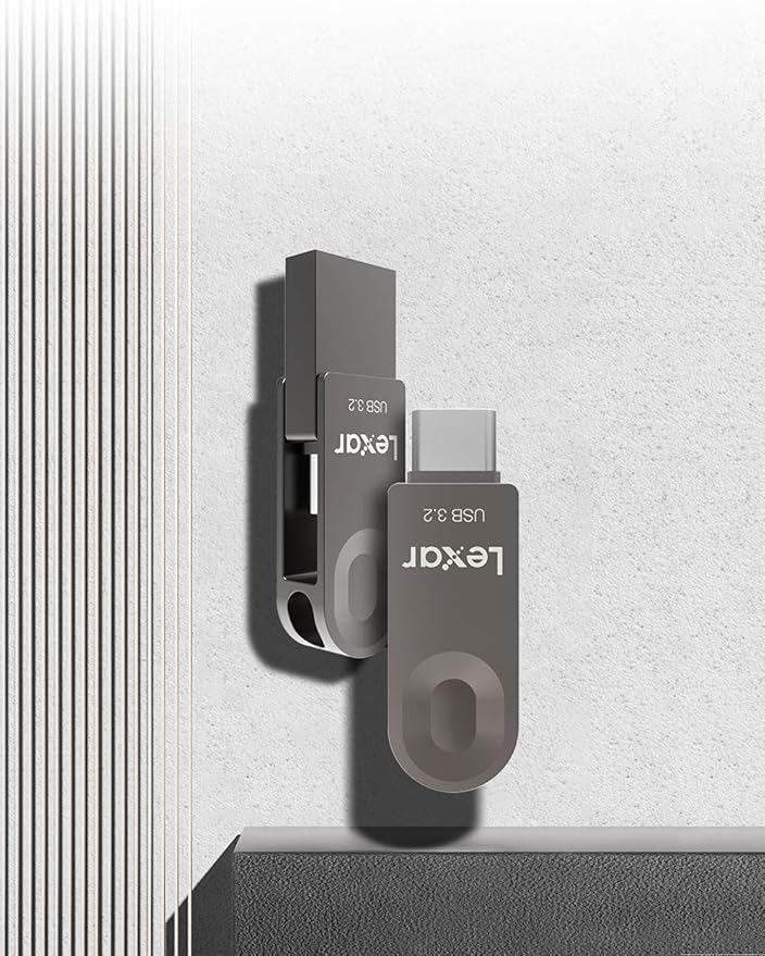 Lexar E32C 64GB Type-C USB Flash Drive, USB-A&USB-C 3.2 Gen 1 Dual Drive OTG 100MB/s Read, Thumb Drive Swivel Design Jump Drive for USB 3.0/2.0, Memory Stick for Android Smartphone, Laptop, PC