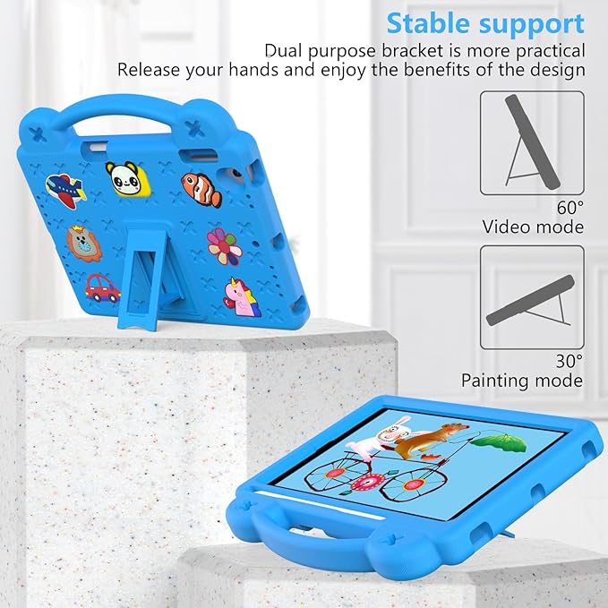 Dteck Kids Case for iPad 9.7 Inch 6th/5th Gen 2018/2017 & iPad Air 2/1 & iPad Pro 9.7,Cartoon Panda Shockproof Rugged Lightweight Pencil Holder Convertible Handles Stand Kids Friendly Case,Sky Blue
